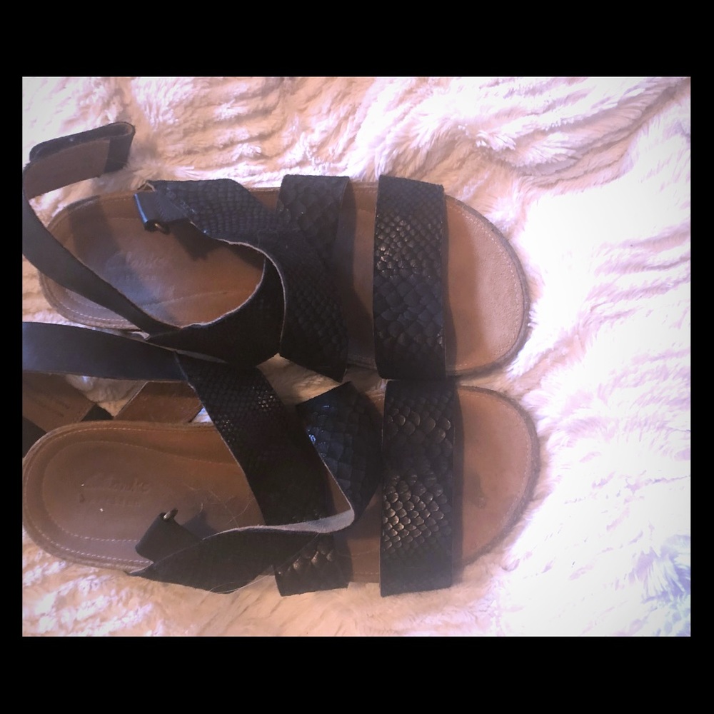 Clark’s sandals! Black snake skin